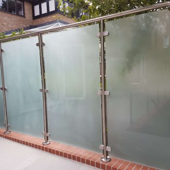 Frosted look, framed glass railings